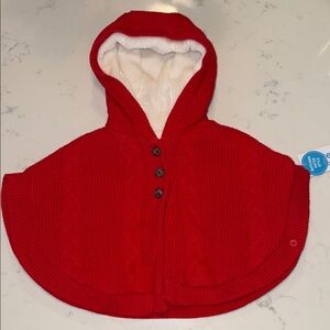 Carter’s Red Hooded Cable-Knit Baby Poncho with Sherpa Lining